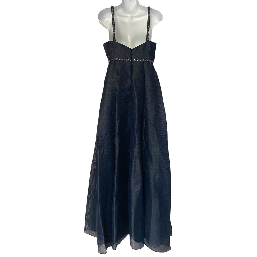 Aidan Mattox Pocket Dress Beaded Shimmering Navy Prom Maxi Formal Evening Gown - Picture 7 of 12